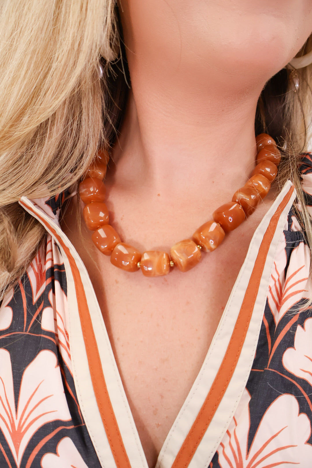 Amber Marbled Bead Necklace