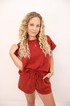 Mineral Washed Shorts Set - Burgundy