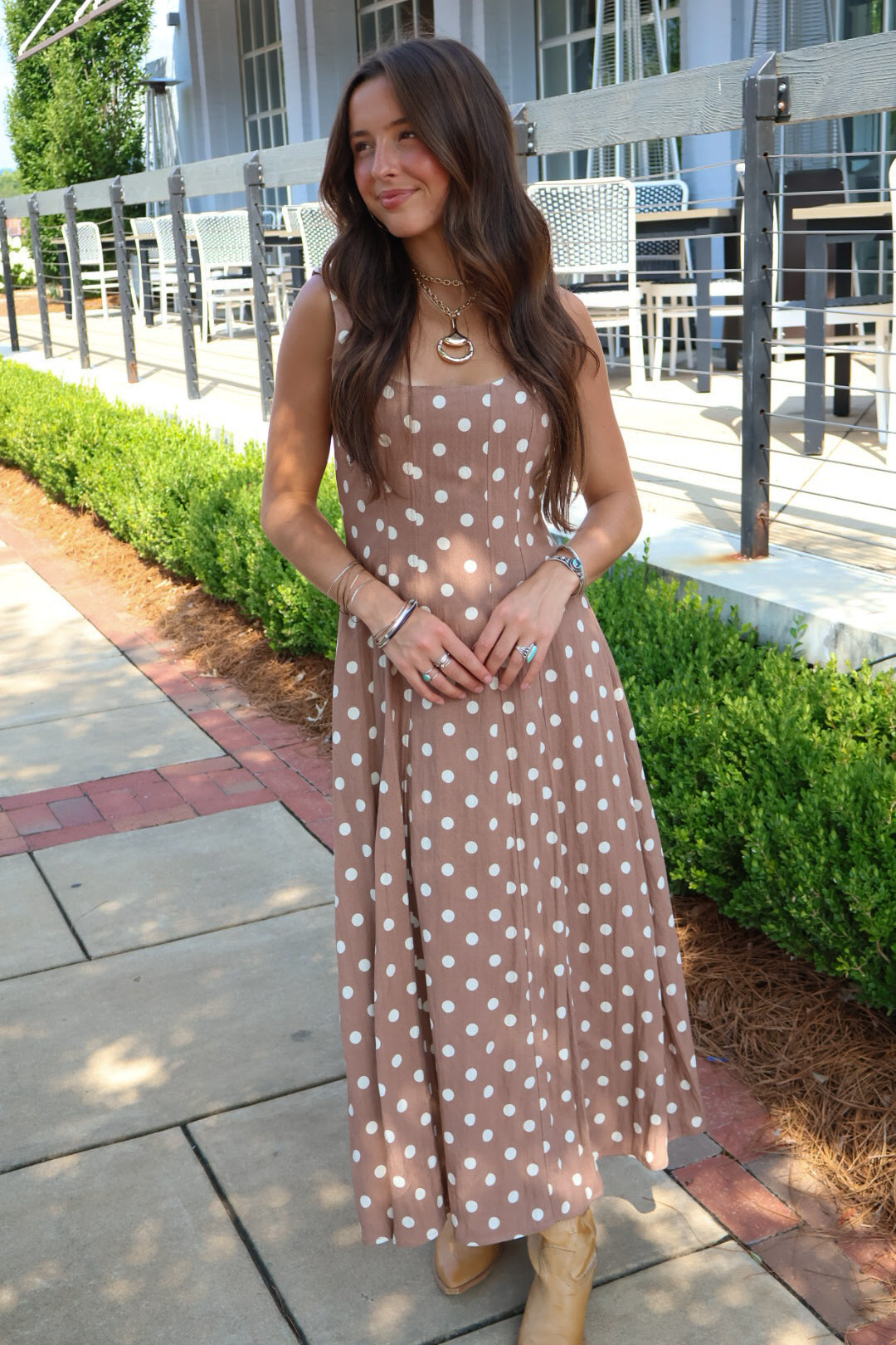 Mocha Polka Dot Midi Dress