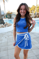 Terry Cloth Crop Top + Mini Skirt Set - Cobalt Blue
