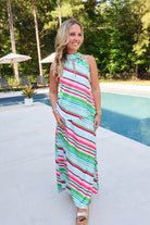 Multi-Stripe Halter Top & Midi Skirt Set