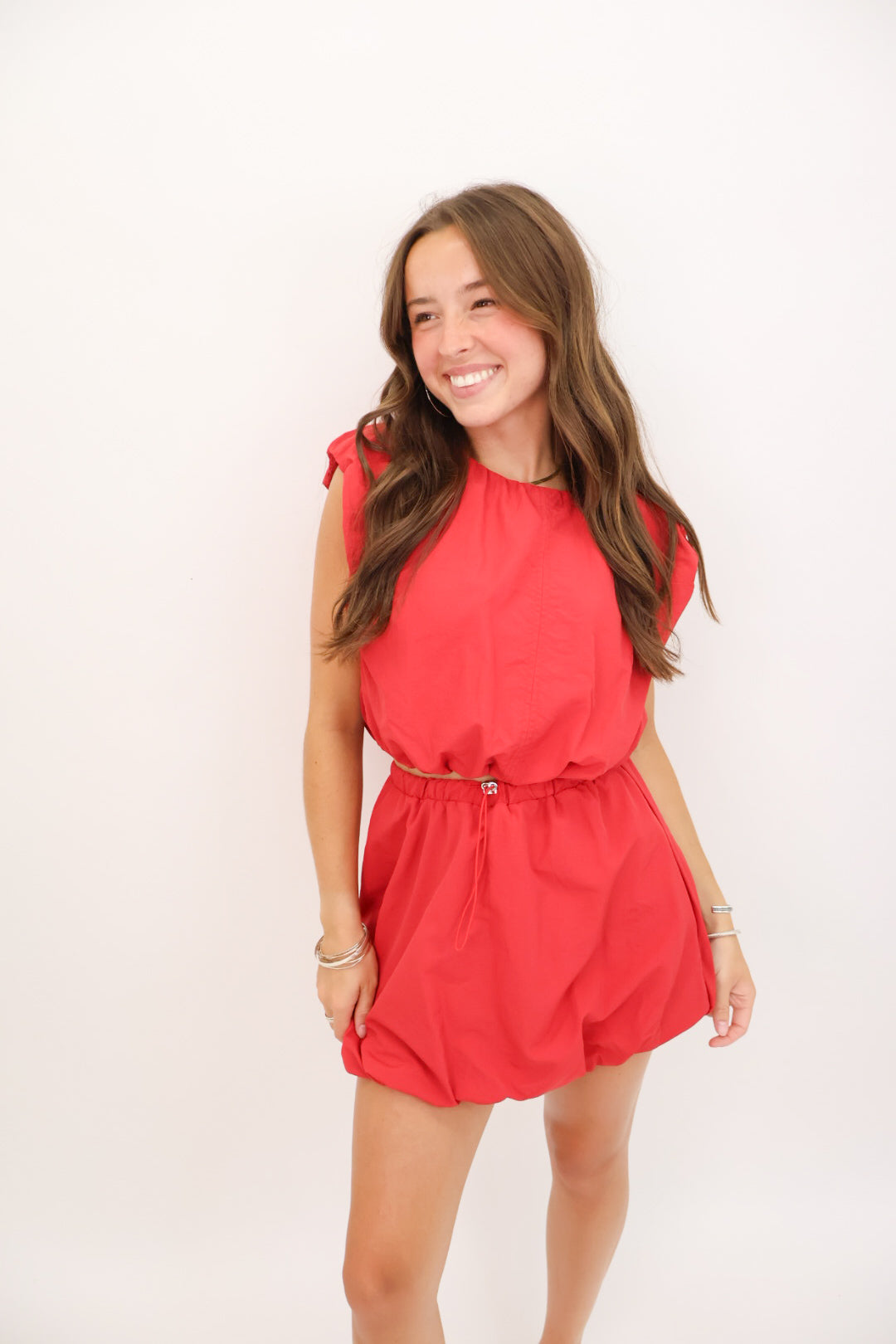Crop Top and Bubble Mini Skirt Set - Crimson