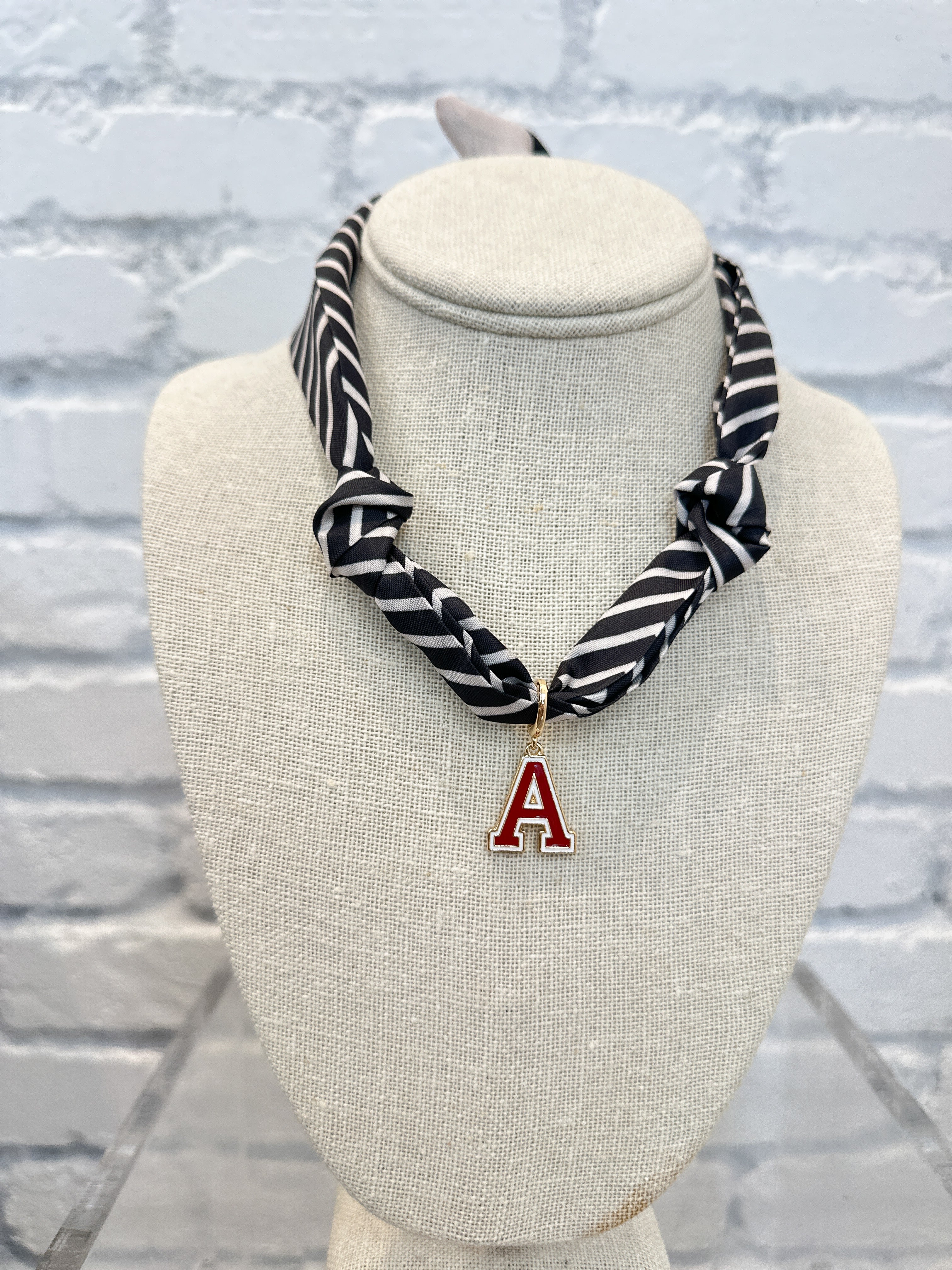 Gameday Scarf Necklace - Black Stripe with A Pendant