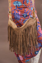 Brown suede fringe crossbody bag