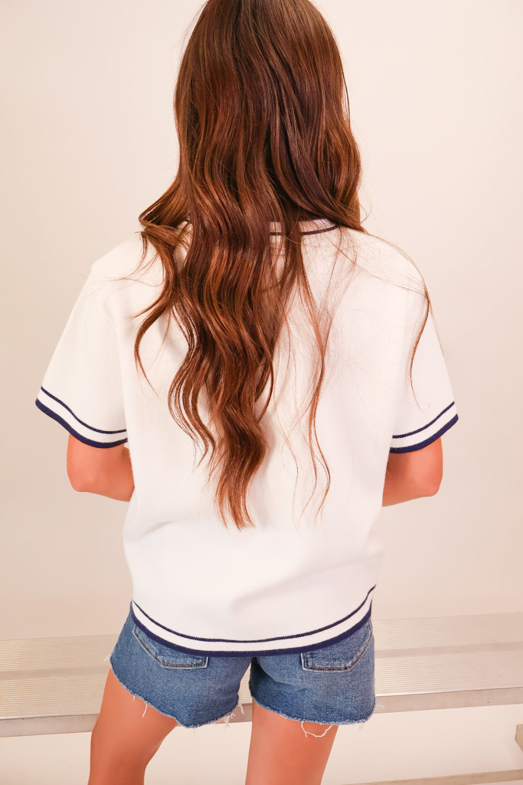White Auburn Tigers script sweater top with navy ringer trim — view 5