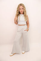 Casual Crop Tank and Pants Set - Light Grey
