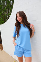 Luxe Ribbed Shorts Set - Sky Blue
