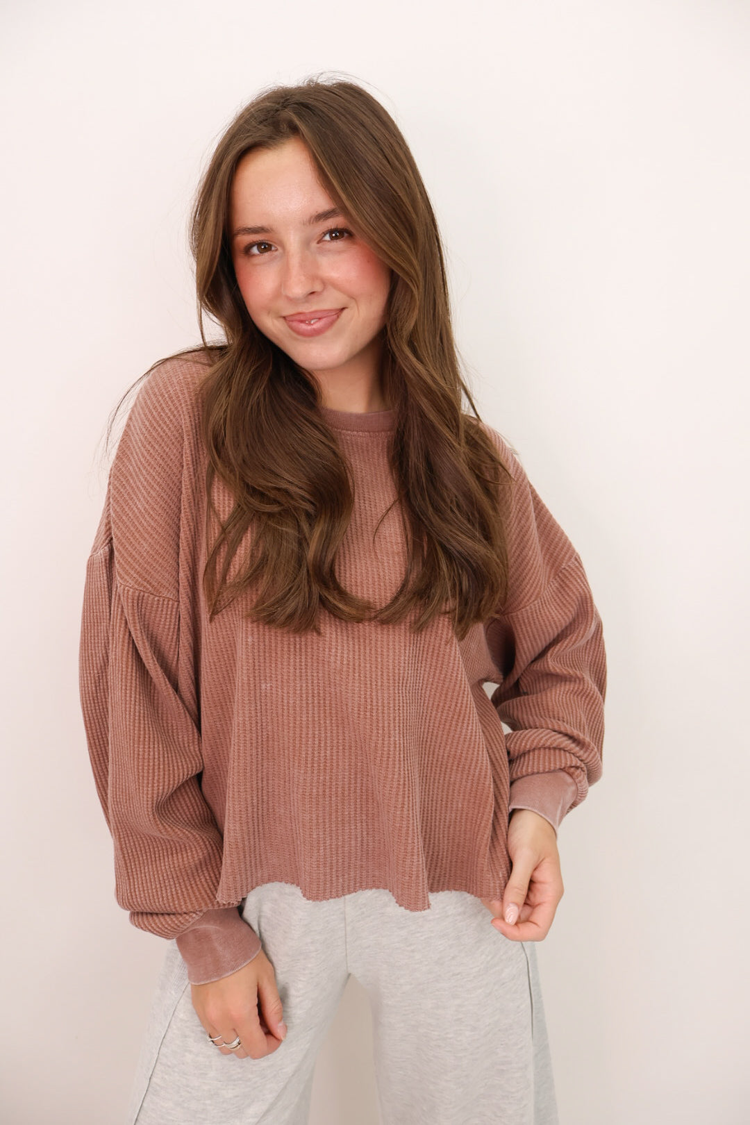 Thermal Boxy Top - Chestnut