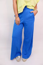 Lightweight Drawstring Wide Leg Pants - Cobat Blue