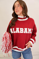 Crimson Alabama varsity mockneck pullover with white appliqué lettering — view 3