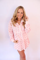 Pink Floral Waffle Knit Pullover Set