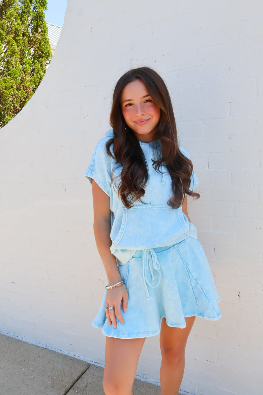 Washed Terry Top and Skort Set - Blue