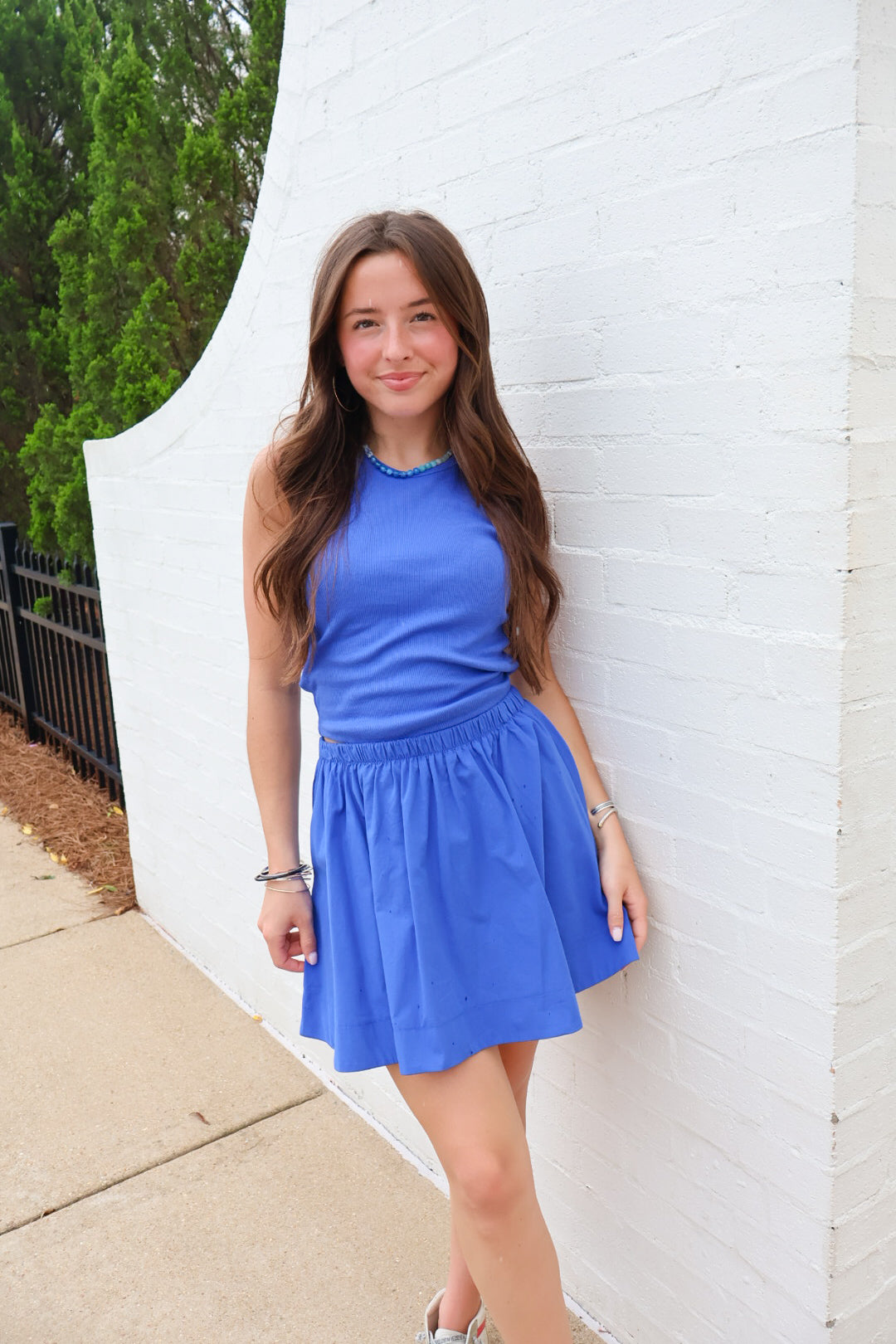 Knit/Cotton Skirt Set - Cobalt Blue
