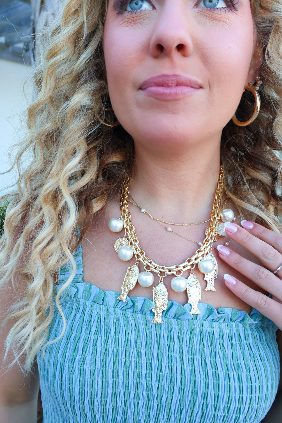Coastal Pearl Charm Statement Necklace