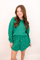 Pearl Embellished Casual Skort Set - Green