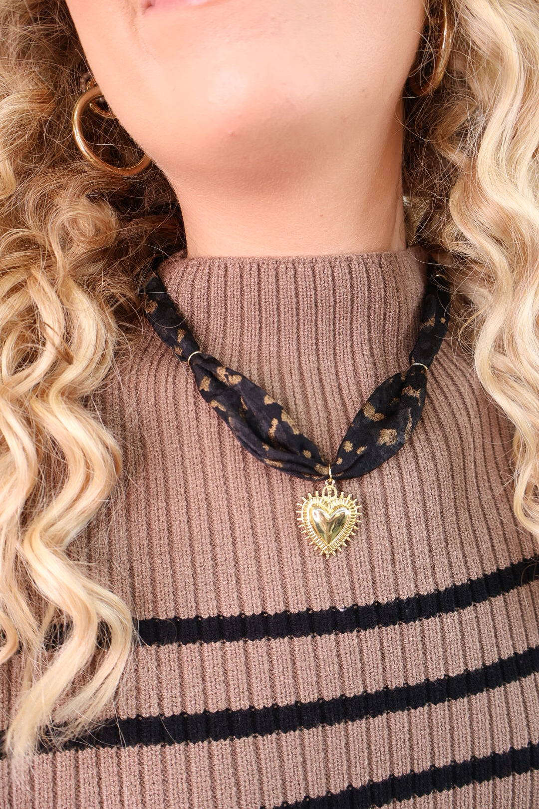 Black + Gold Heart Scarf Necklace