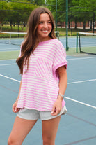 Open Back Striped Tee - Orchid