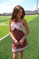 Brown Halter Dress with White Stripe Trim