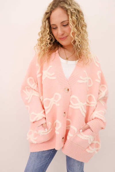 【即日発送】Lacey ribbon cardigan pink andmary ANDMARY】Lacey ribbon cardigan