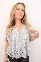 Silver Sequin Babydoll Top