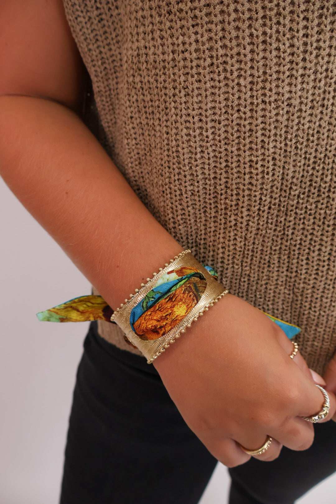 Starry Night Fabric Cuff – Blue + Gold