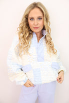 Blue Floral Patchwork Quilted Pullover