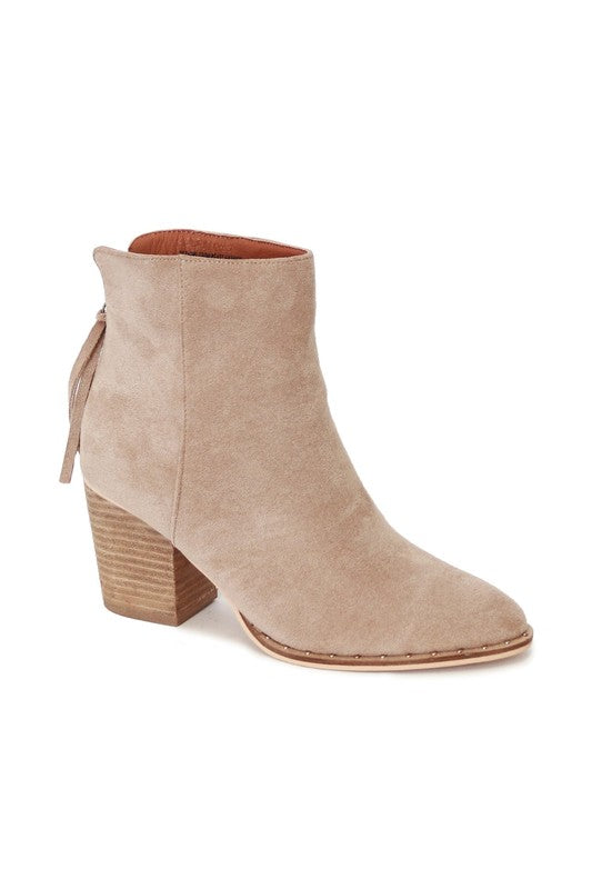 Suede Stacked Leather Block Heel Bootie