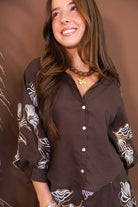 Model wearing the Brown Embroidered Short Set from Moda Boutique