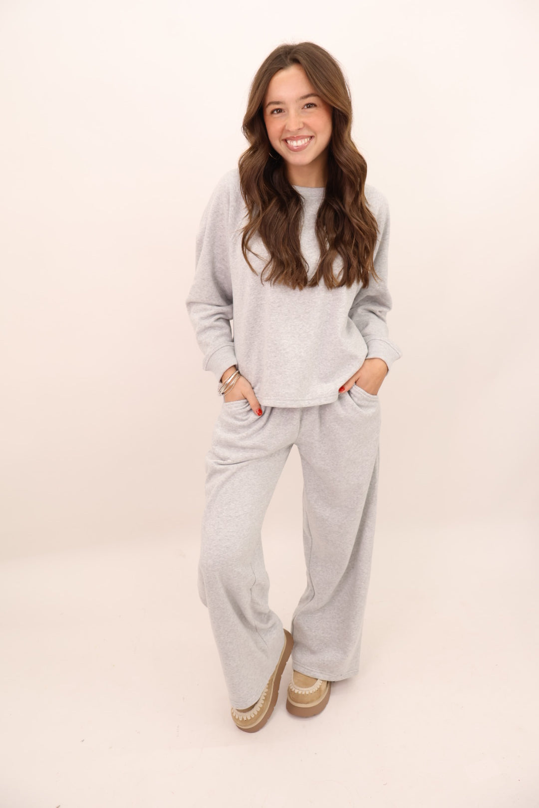 Casual Raglan Top and Pants Set - Heather Grey