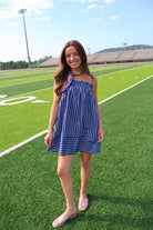 Navy Striped Smocked Mini Dress