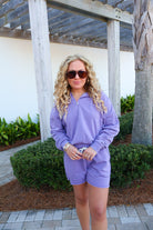 Half-Zip Pullover Lounge Shorts Set - Purple