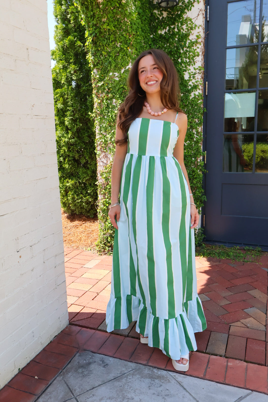 Green + White Striped Maxi Dress