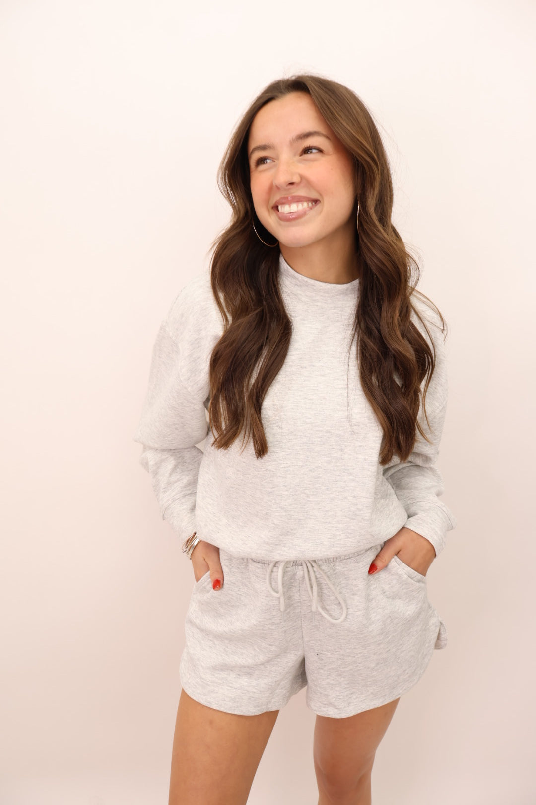 Scuba Mock Neck Shorts Set - Heather Gray