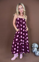 Maroon & Pink Polka Dot Maxi Dress