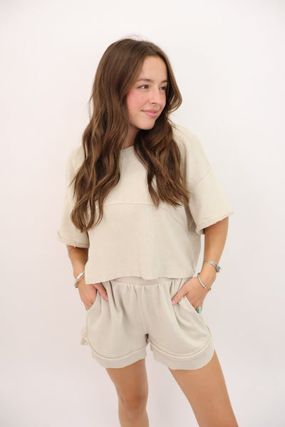 Terry Boxy Tee & Shorts Set - Oyster – Moda Boutique