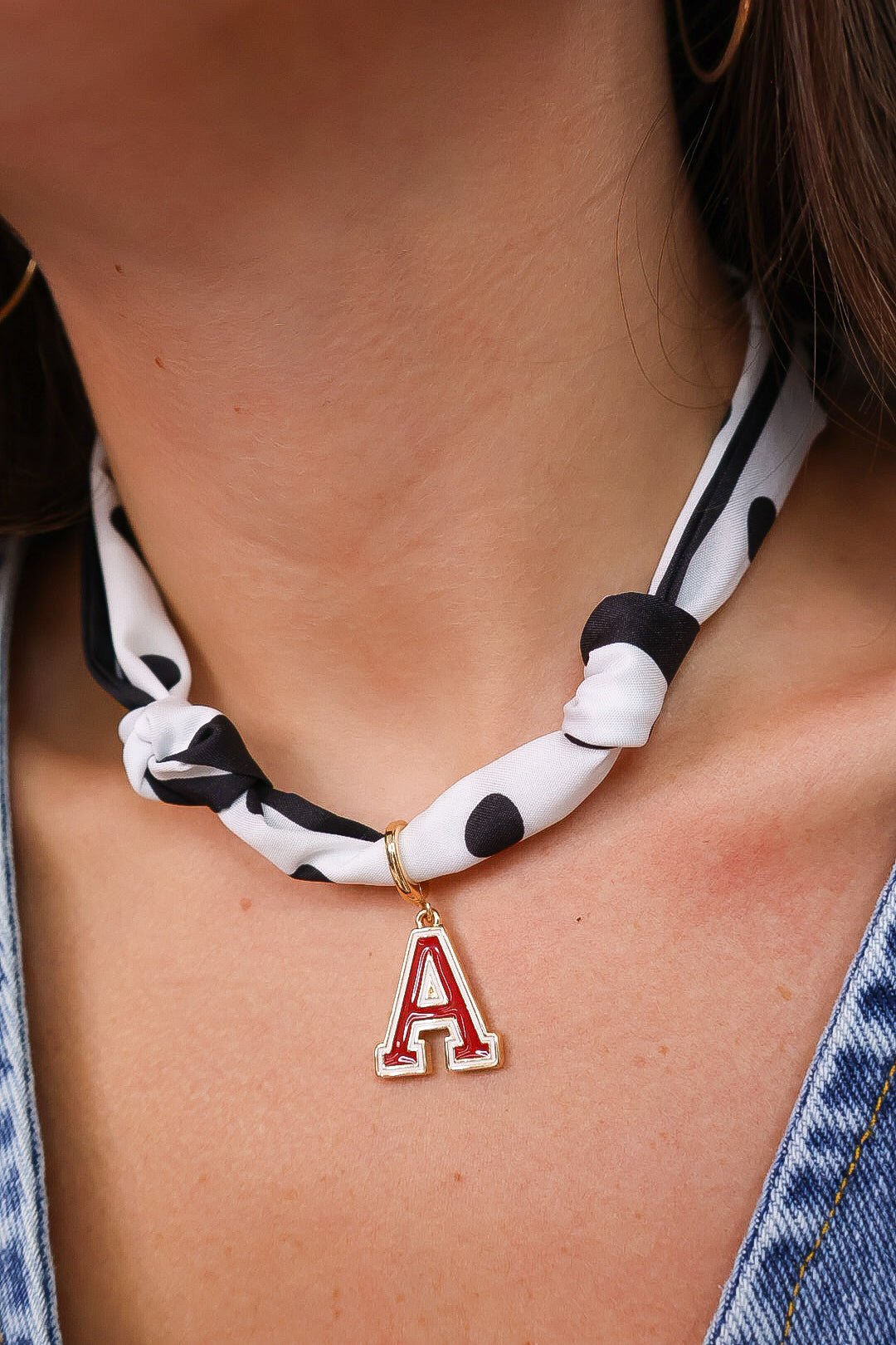Gameday Scarf Necklace - Black Polka Dot with A Pendant