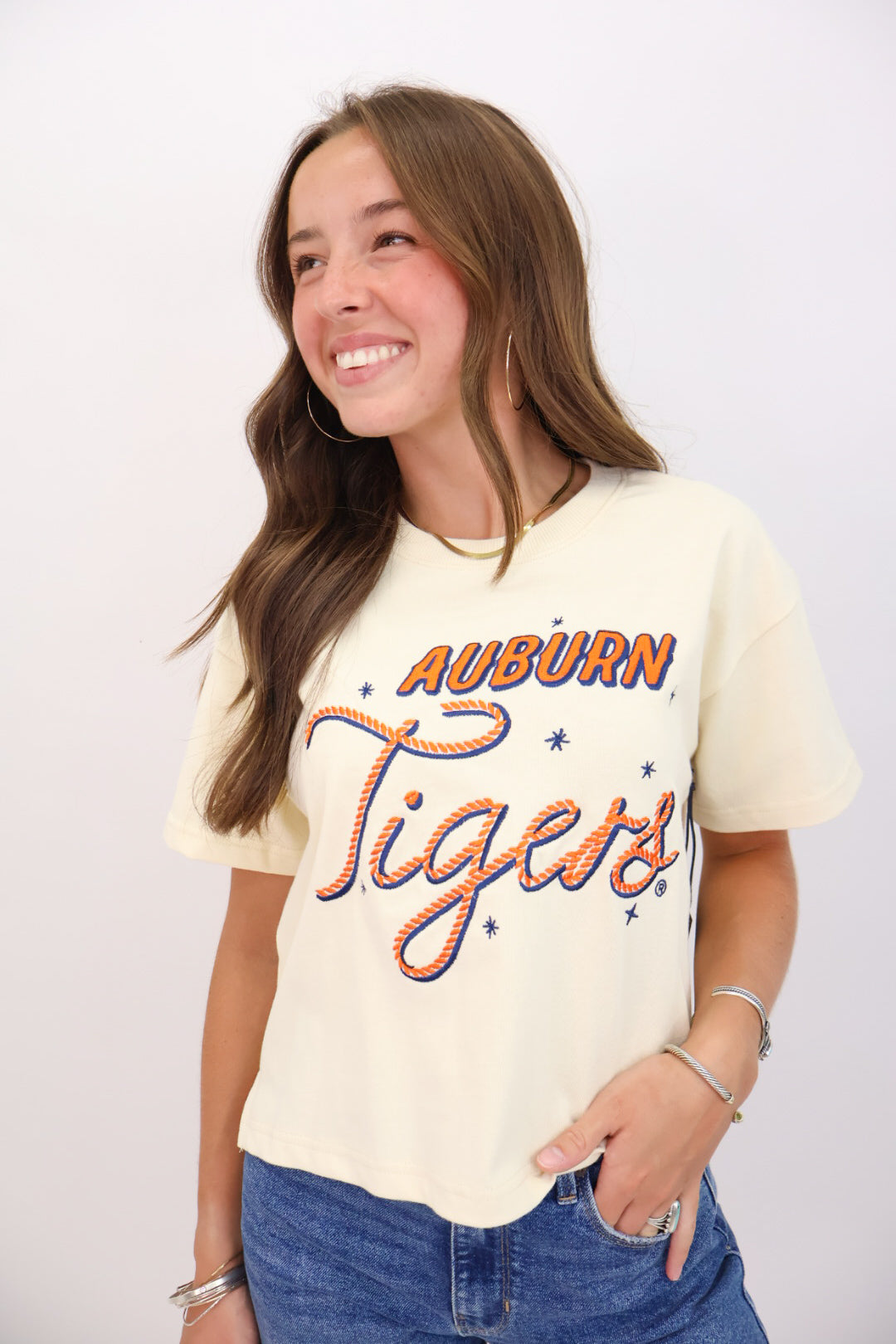 Embroidered Auburn Tigers Boxy Crop Tee