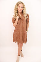 Embroidered Fall Dress - Mocha Brown