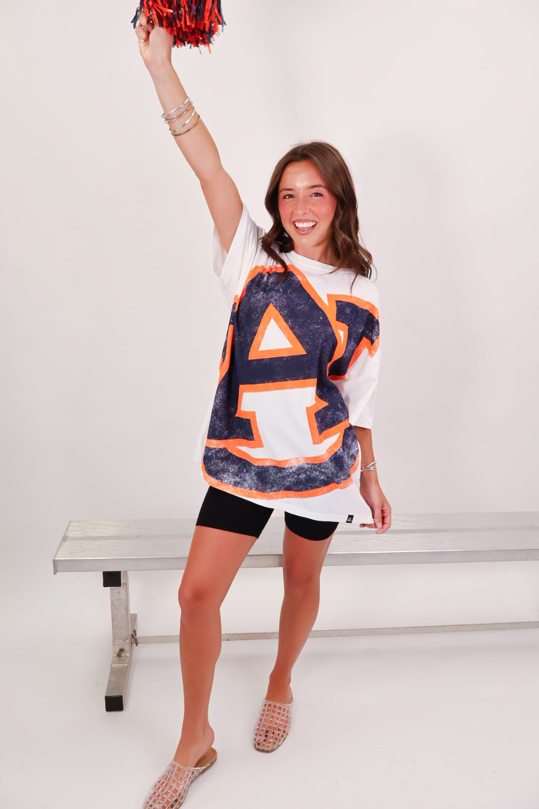 White Auburn Tigers oversized tee with distressed AU logo graphic — view 2