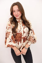 Brown Floral Satin Top