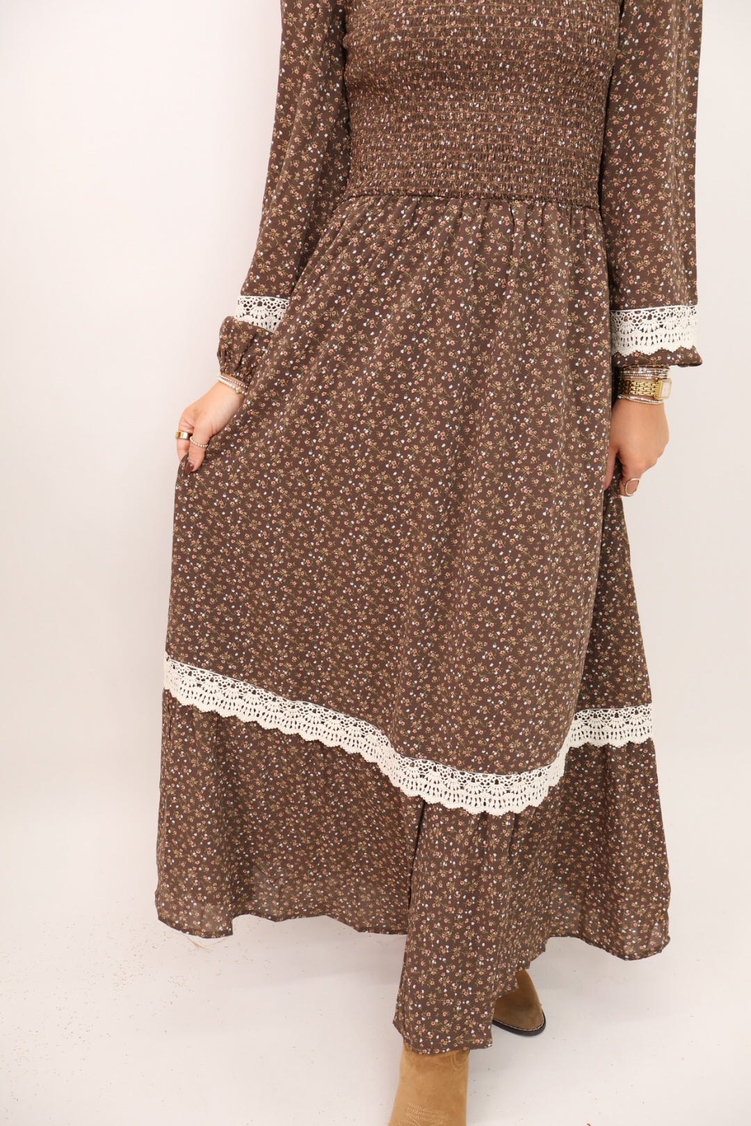 Brown Floral Lace Trim Maxi Dress – Moda Boutique
