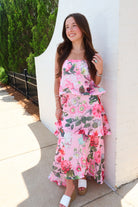 Pink Floral Tiered Ruffle Maxi Dress