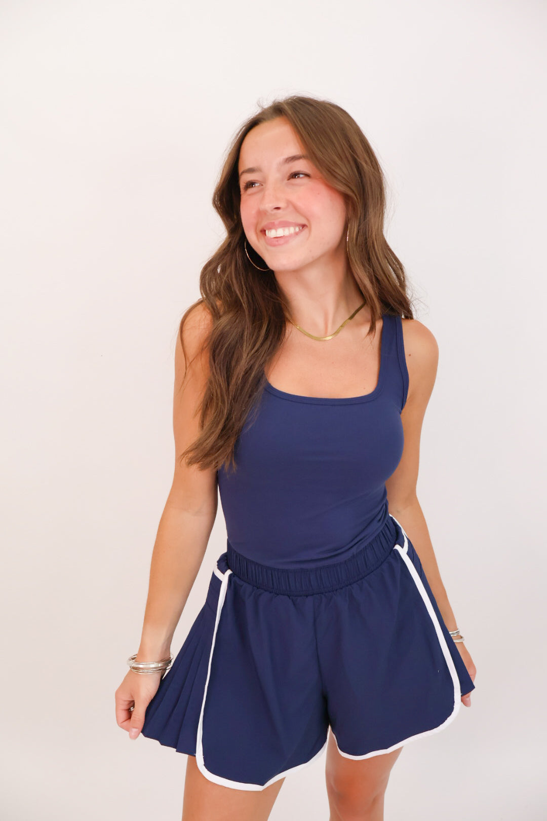 Varsity Pleated Athletic Romper - Navy