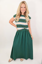 Hunter Green Stripe Two-in-One Midi Dress
