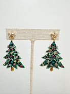 Rhinestone Christmas Tree Earrings — Green