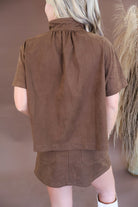 Chocolate faux suede top and skort set
