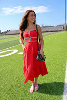 Red Midi Dress with Black Trim
