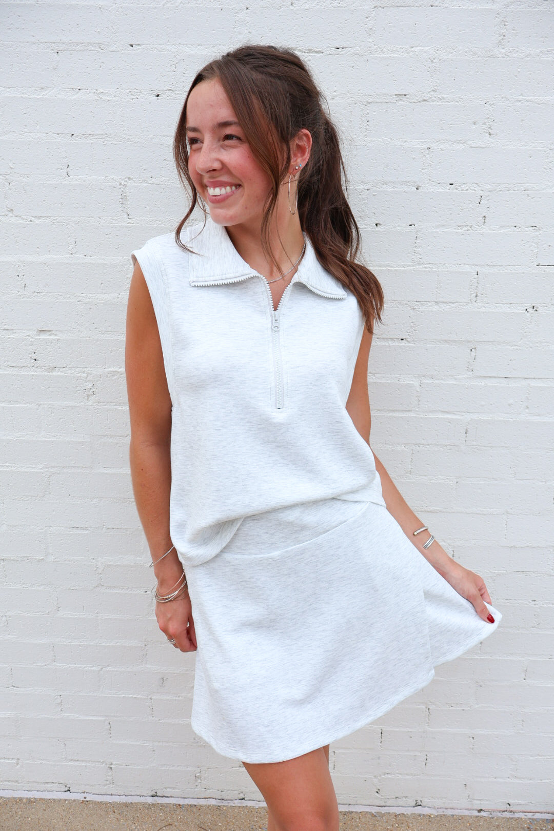 Soft Modal Quarter Zip Skort Set - Heather Gray