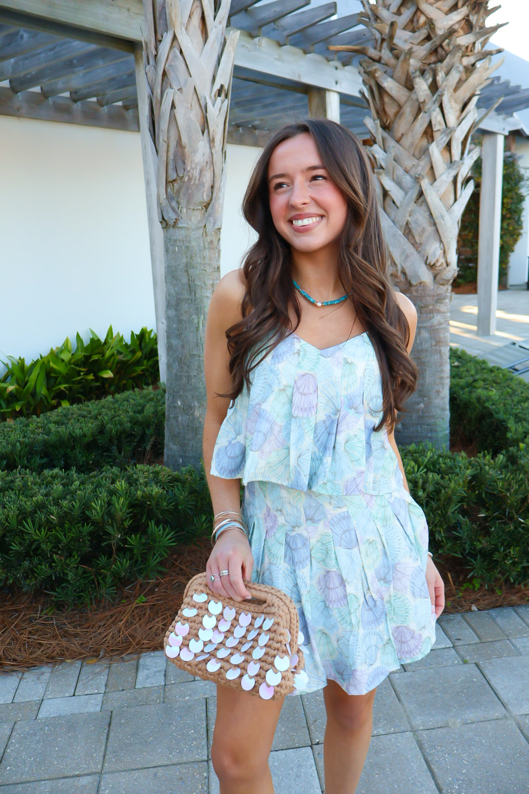Pastel Shell Print Tiered Skirt Set