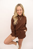 Scuba Mock Neck Shorts Set - Brown